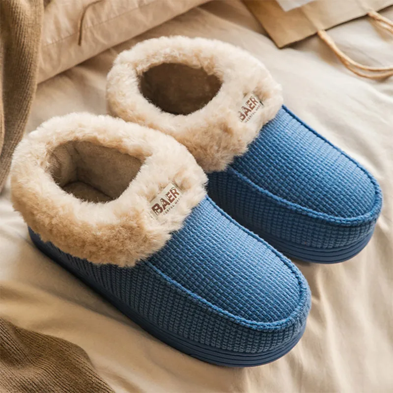 Winter Couple  Slippers Warm Plush Ladies Cotton PU Leather Platform Slippers Women Home Indoor Slippers Women Shoes