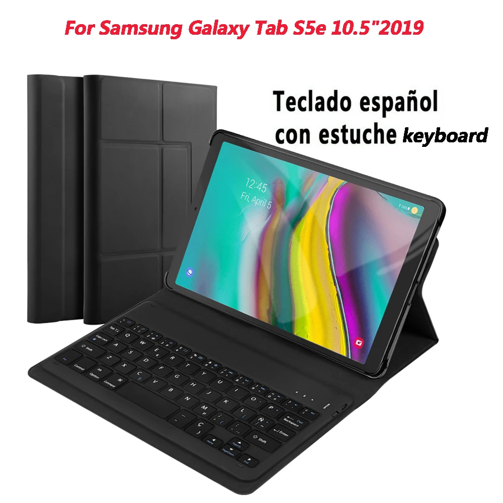 Spanish Keyboard Чехол с клавиатурой для samsung Galaxy Tab S5e 10,5 ''T720 T725, чехол для планшета с откидной подставкой, съемный чехол с клавиатурой, США, испанский, французский - Цвет: Spanish Keyboard