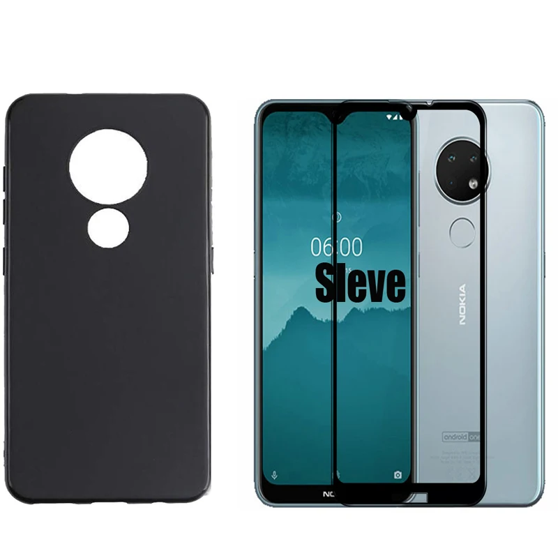 Для Nokia 7 2 Мягкий чехол из ТПУ с черным полным покрытием закаленного стекла для
