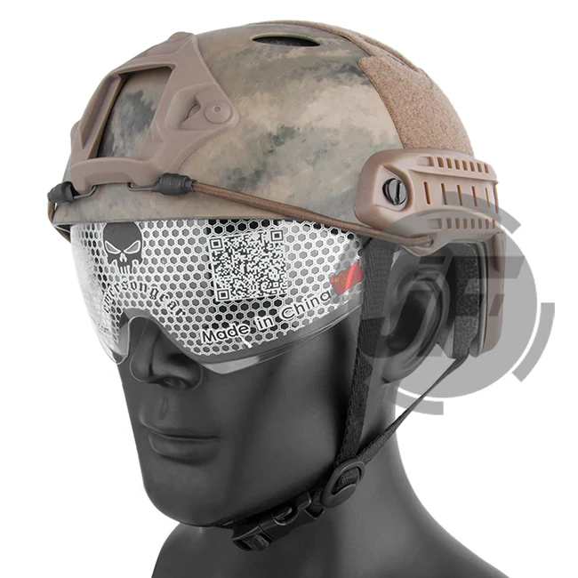 Emerson PJ Тип Быстрый Шлем EmersonGear тактическая стрельба Охота Bump прыжок шлем Goggle w/флип-вниз козырек+ NVG кожух - Цвет: AT