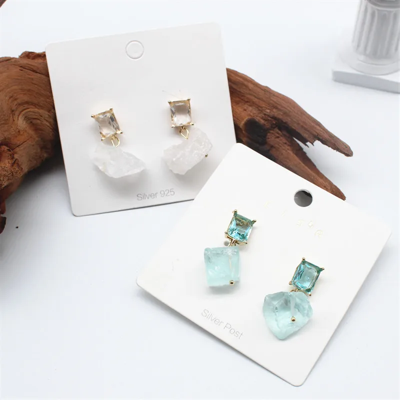 Корея Горячая Распродажа дизайн модные ювелирные изделия квадратные серьги с кристаллом личность натуральный камень Нерегулярные серьги для женщин