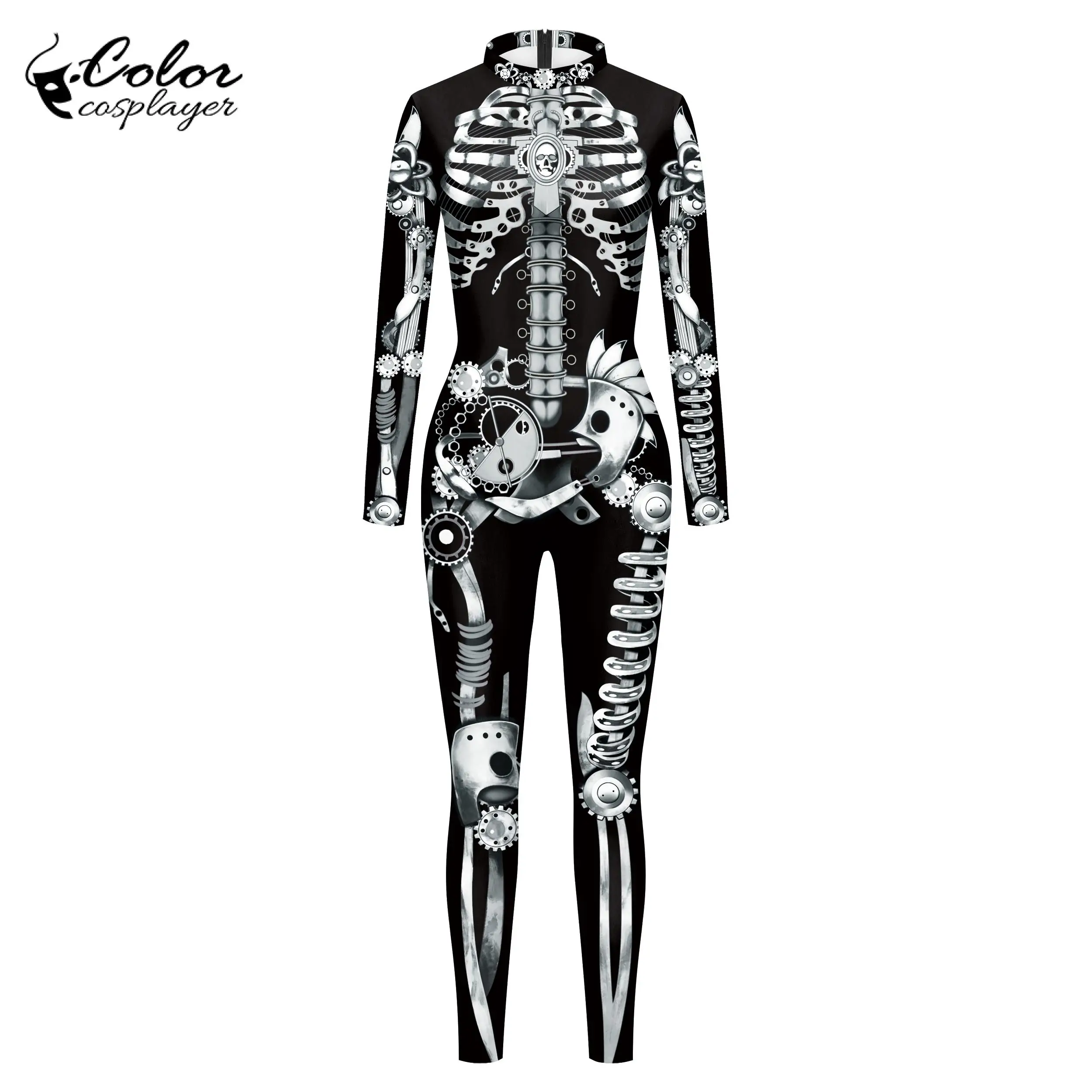 Color Cosplayer Women Skull Halloween Party Costume Scary 3D Printing Cosplay Bodysuit Stretch Sexy Zentai Catsuit Jumpsuits