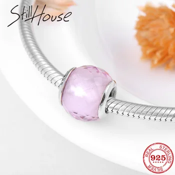 

Authentic 925 Sterling Silver Pale pink Round shape Murano Glass Beads Fit Original fine Charms Bracelet Jewelry 2018 Fashion