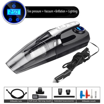 

4-In-1 Car Handheld Vacuum Cleaner With Digital Tire Inflator Pump Pressure Gauge Led Light Vacuum Cleaner For Home Car