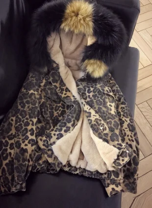 women parkas MUMUZI, женская зимняя модная куртка, плотное теплое пальто, женская леопардовая парка, меховая куртка, зимняя куртка с капюшоном, Feminina - Цвет: women parkas
