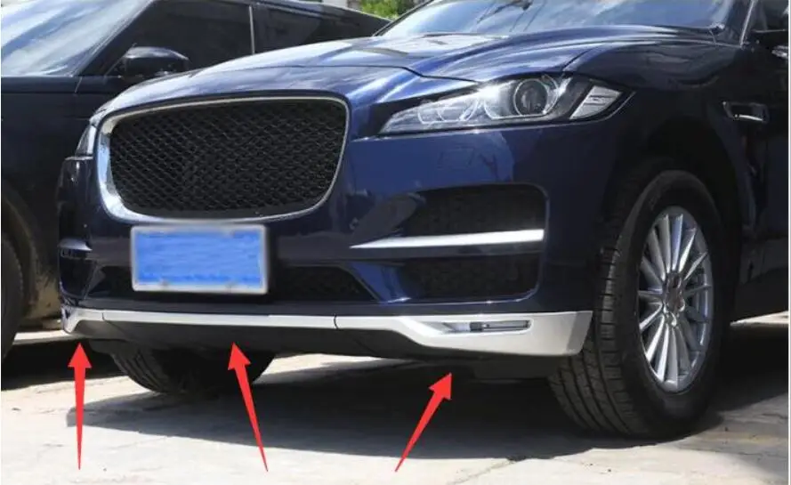 For Jaguar F-Pace F Pace Car-styling ABS Matte Chrome Front Grill Bumper Cover Trim Set of 3pcs