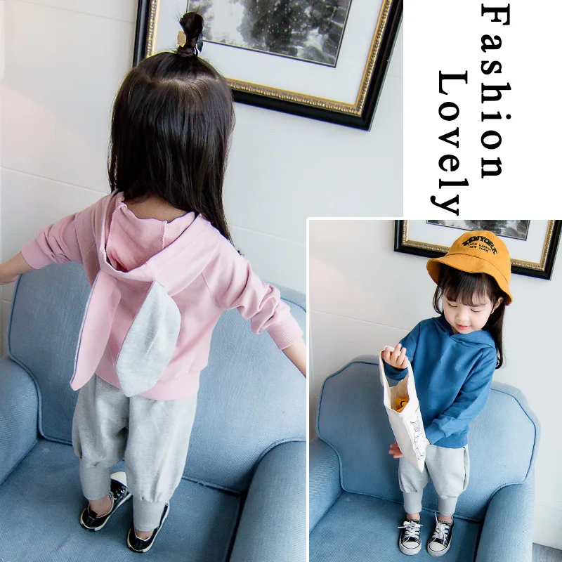 

Girls Spring And Autumn Set 2019 New Style Korean-style Children Rabbit Eared Hoodie Two-Piece Set Baby Western Style Fashion Cl