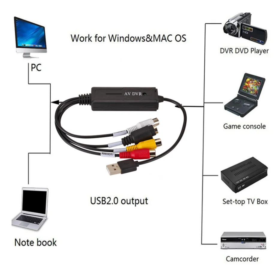 Carte De Capture Vidéo USB 2.0 Professionnelle Pour VHS DVD, Compatible Avec Windows, Prise En