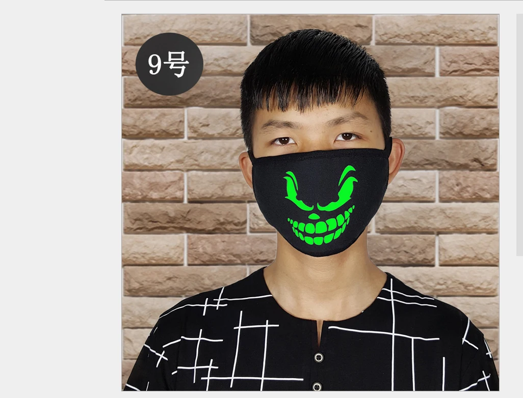 Newly Unisex Fashion Women Men Masks Fluorecent Mask14 Style Mask Cartoon Pattern Print Cotton Black Night glowing Mask - Цвет: Pattern 6