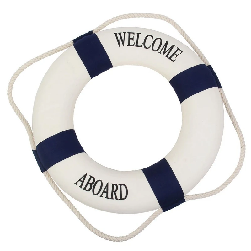 

Decorative Welcome Aboard Nautical Lifebuoy Ring Wall Hanging Home Decoration (Blue, 35cm)
