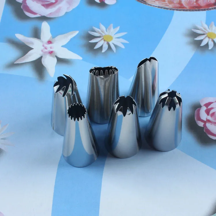 6 Head Decorating Nozzle Set Medium Stainless Steel Mouth of Piping Device And Adapter 12-Inch Decorating Pouch Bakery Appliance
