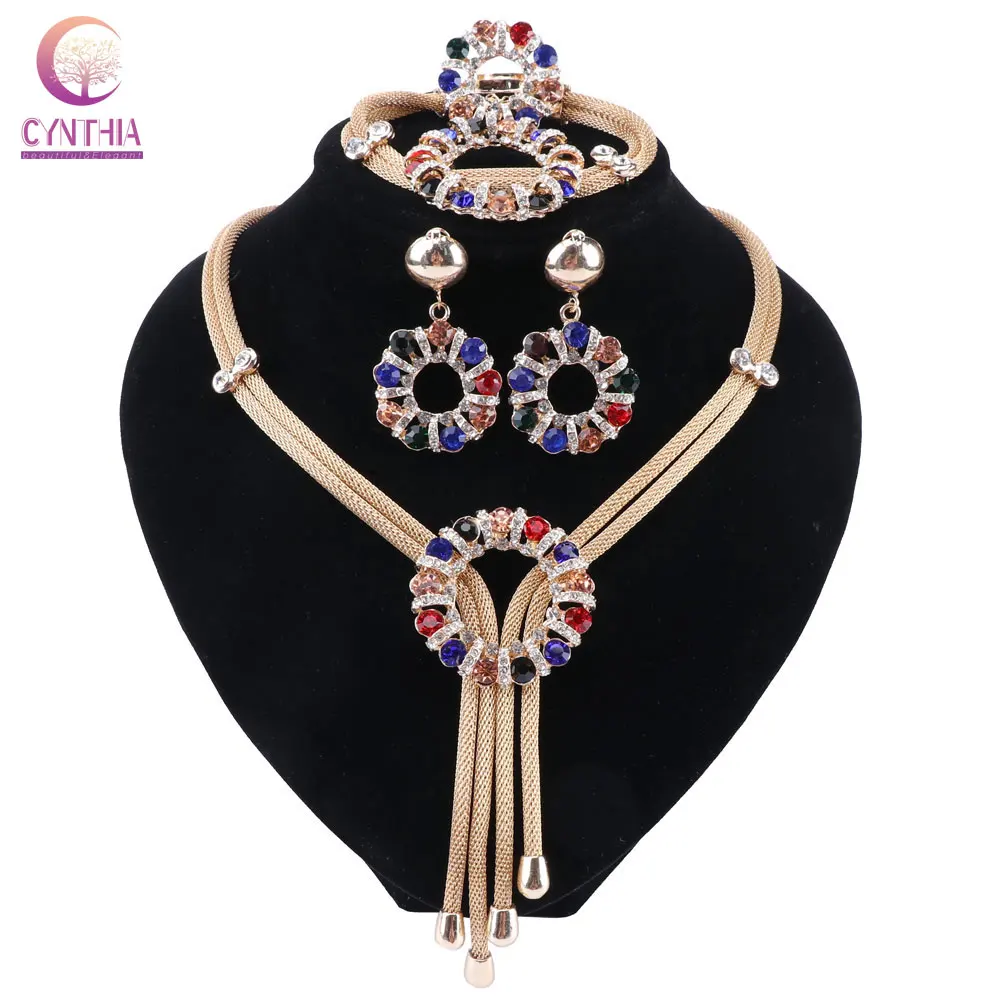 

CYNTHIA Dubai Gold Color Wedding Pendant Necklace Earrings Bracelet Ring Sets For Women Brides Jewelry Costume Crystal Jewellery