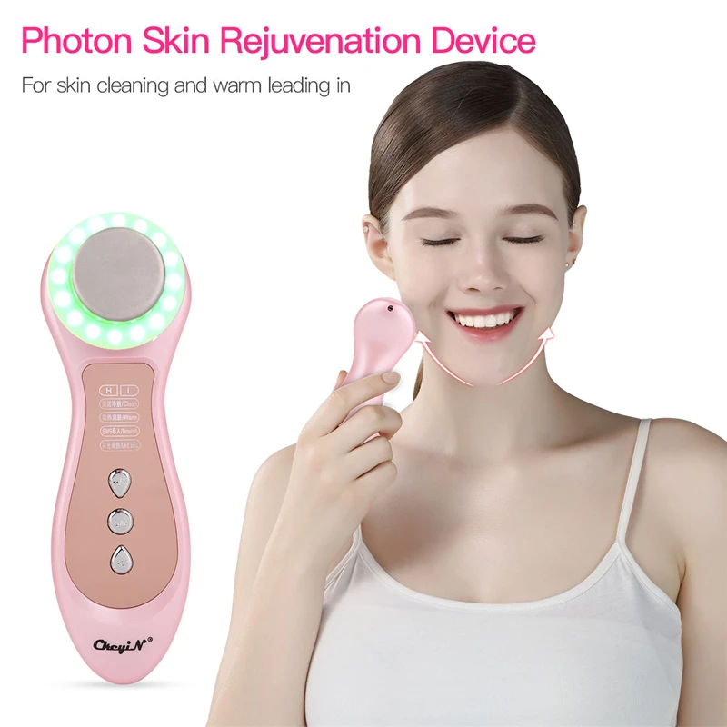  4 Colors LED Photon Light Facial Massager EMS Warm Face Cleaner Skin Care Anti Aging Face Lifting S