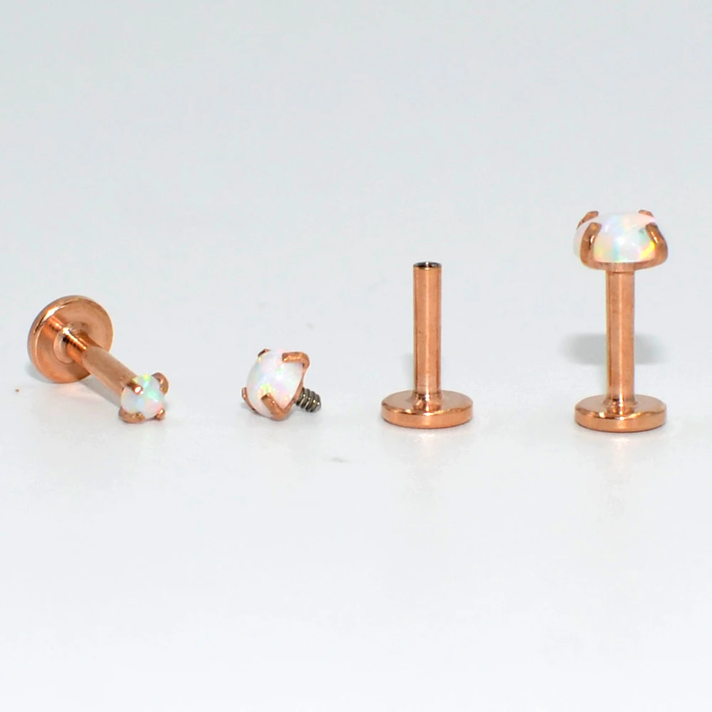 Internally Threaded Prong Round Opal Zircon Labret Stud Ear Tragus Cartilage Earring Lip Ring Piercing 1PC