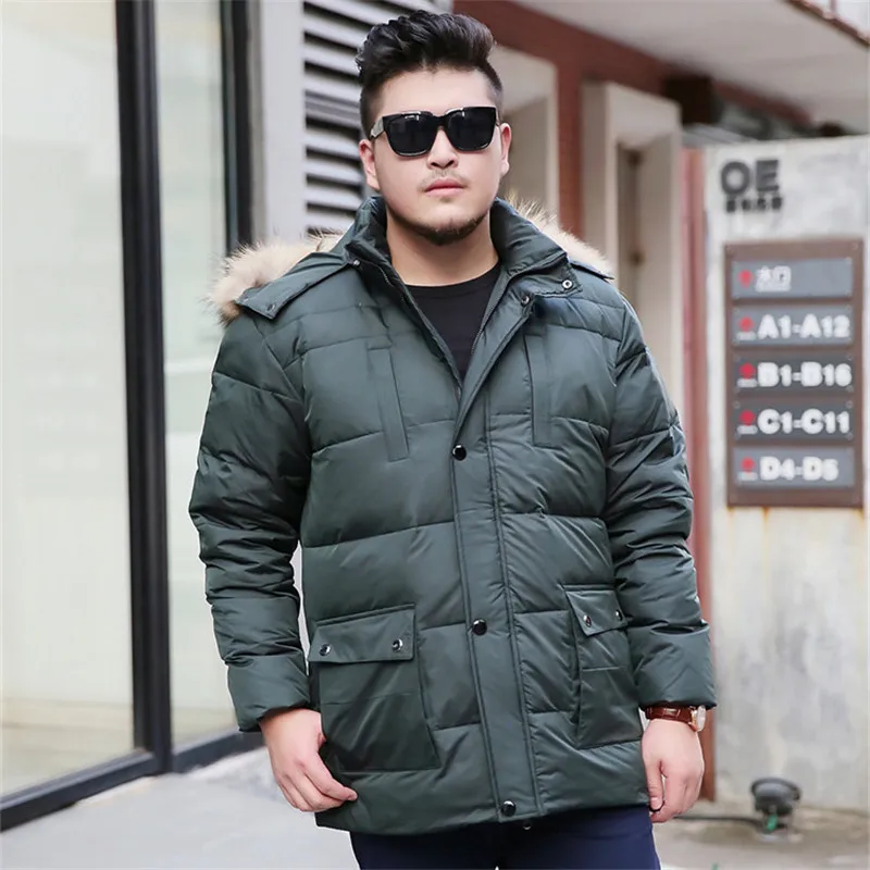 Зимний Плюс удобрение большой размер 6XL 7XL 8XL мужской пуховик очень большое пальто большие люди с капюшоном Бизнес Повседневный меховой воротник теплый