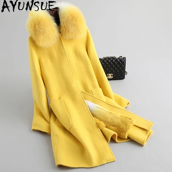 Online AYUNSUE Winter Jacke Frauen Echt Pelzmantel Weibliche Natürliche Kaninchen Pelz Liner 100% Wolle Mantel Frauen Fuchs Pelz Kragen Koreanische Jacken MEIN
