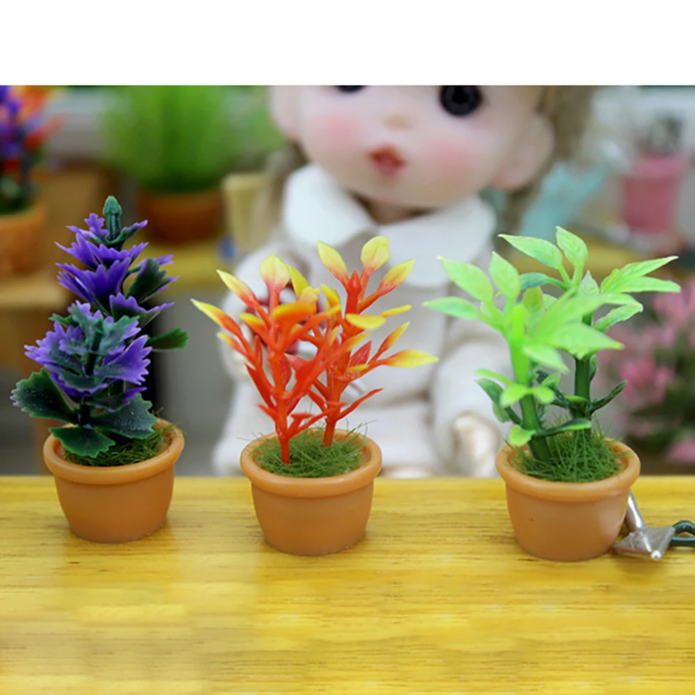 

1/12 Dollhouse Miniature Accessories Mini Plastic Potted Plant Simulation Flower Model Toy for Doll House Decoration