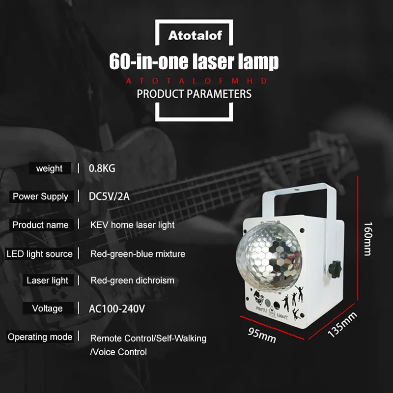 Atotalof RGB сценический светильник 60 узоров лазерный проектор звуковая активация диско шар вечерние светильник ing эффект для рождества KTV свадьбы