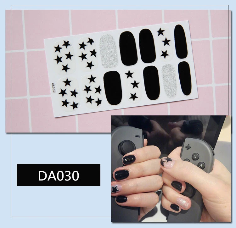 1 лист, наклейки для дизайна ногтей, смешанный дизайн, самоклеющиеся обертывания, полное покрытие, сделай сам, наклейка s, 3D, маникюр, украшение, блестящие Типсы, наклейка для девочки - Color: DA030