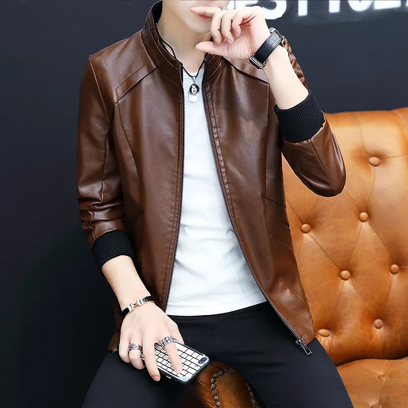 Gt-6720 Autumn And Winter New Style Korean-style Slim Fit MEN'S Leather Coat Trend PU Leather Jacket Men's Large Size Motorcycle