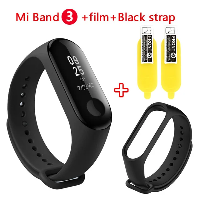 Origina Xiaomi mi Band 3 Смарт-Браслет фитнес-браслет mi Band 3 сенсорный экран частота сердечных сокращений смарт-браслет для Android IOS - Цвет: add black strap