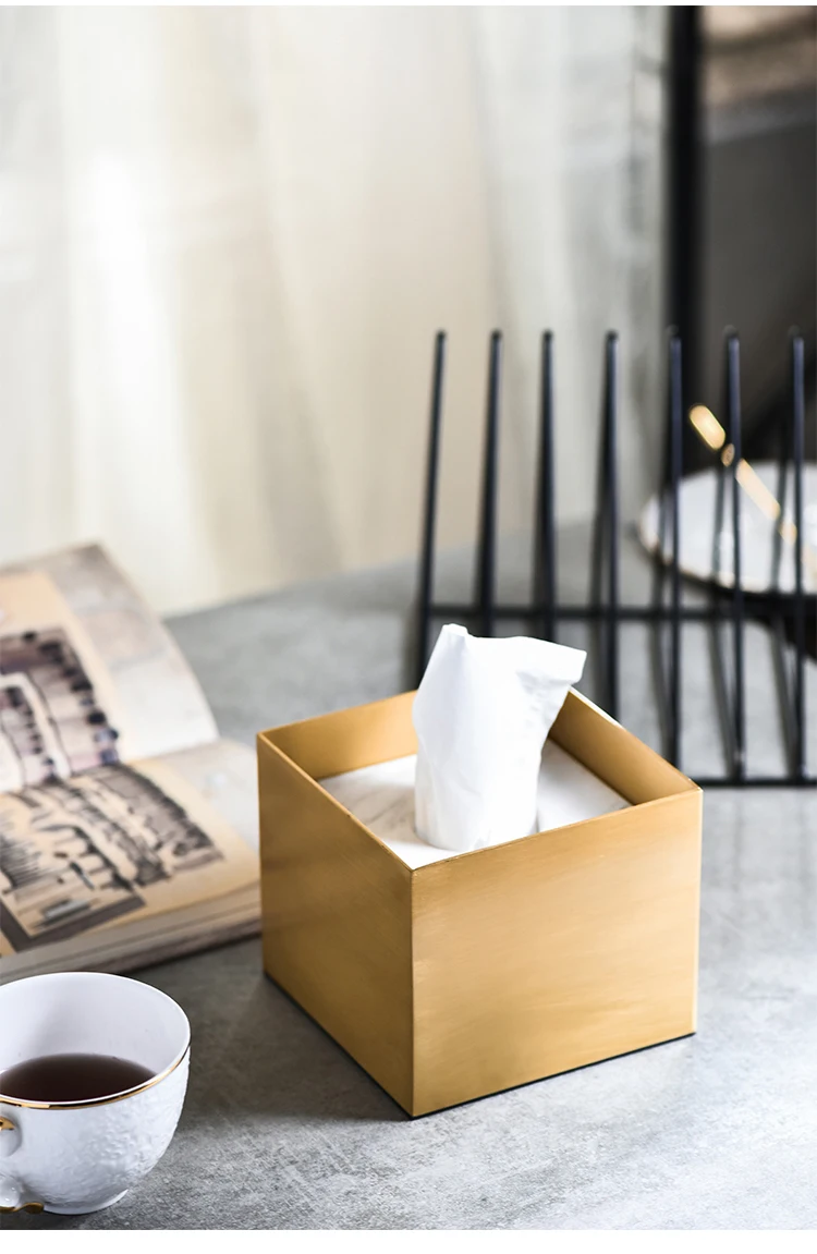 Golden Brass&Marble Tissue Case Nordic Style Napkin Box Luxury Tissue Box Creative Storage Tray