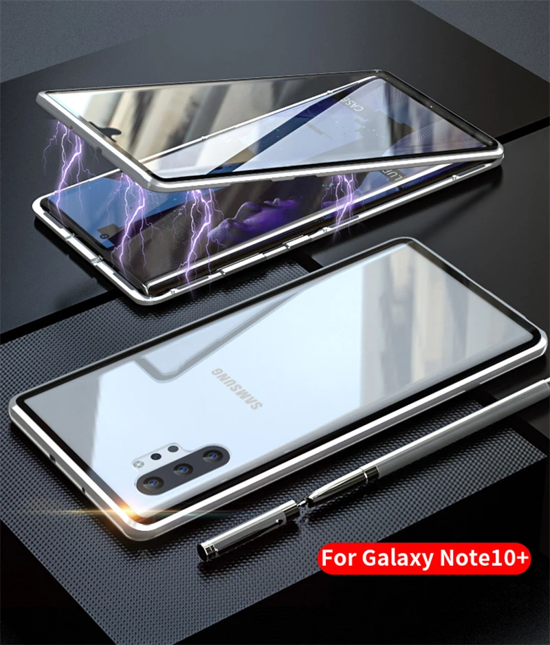 Для samsung Galaxy Note 10 Pro Магнитный чехол 360 Передний+ задний 9H закаленное стекло чехол для samsung Note10 Plus 10+ металлический бампер чехол