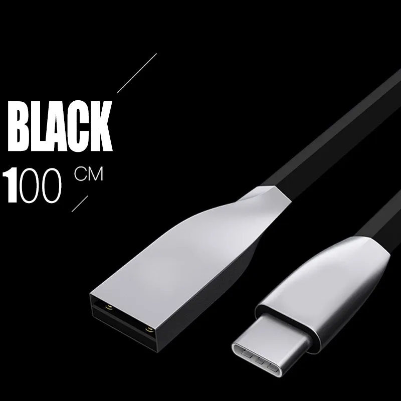 Usb-кабель type-C для быстрой зарядки для samsung S9 S10 Huawei Xiaomi HTC 1M телефонная линия передачи данных Цинковое зарядное устройство из алюминиевого сплава кабель для телефона Android - Цвет: Black