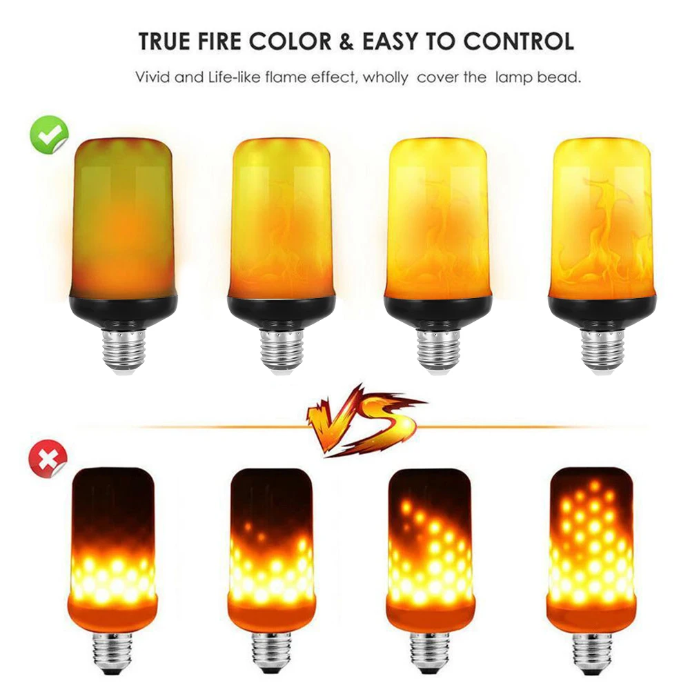 E27 E26 светодиодный светильник с эффектом пламени, 4 режима, 99 светодиодный светильник с динамическим эффектом пламени, Креативный светодиодный светильник с эффектом мерцания, 85-265 в