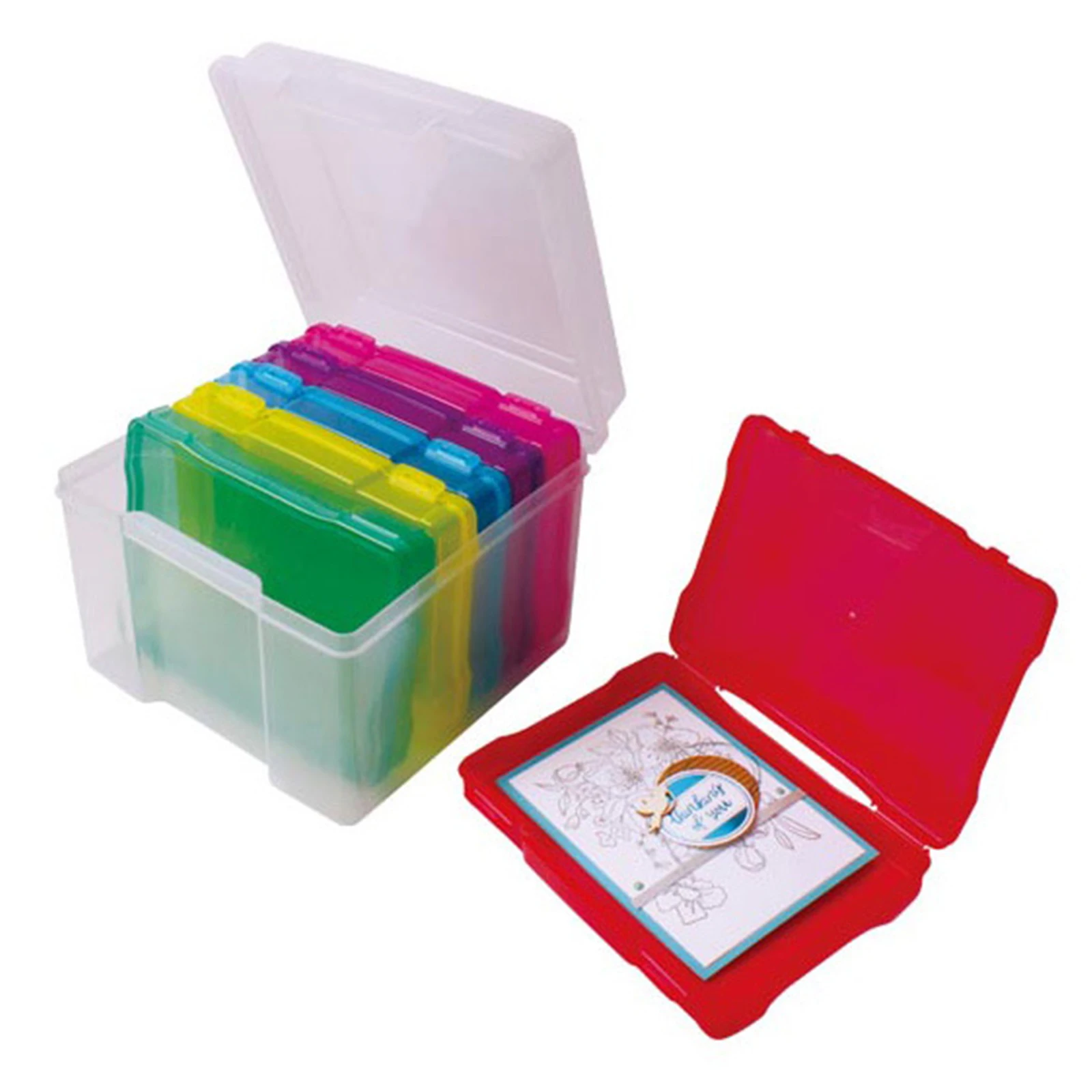 Card Storage Case 6 Detachable Dividers Square Box Rainbow for