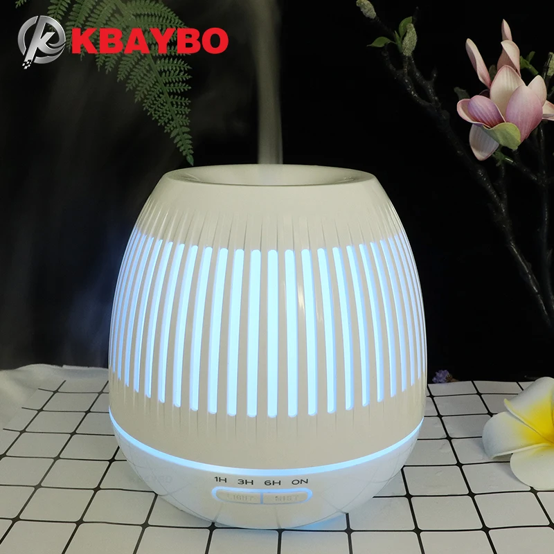 

KBAYBO aroma diffuser 400ml humidifier air purifier 7 color changing LED night light Big hollow white wood grain air humidifier