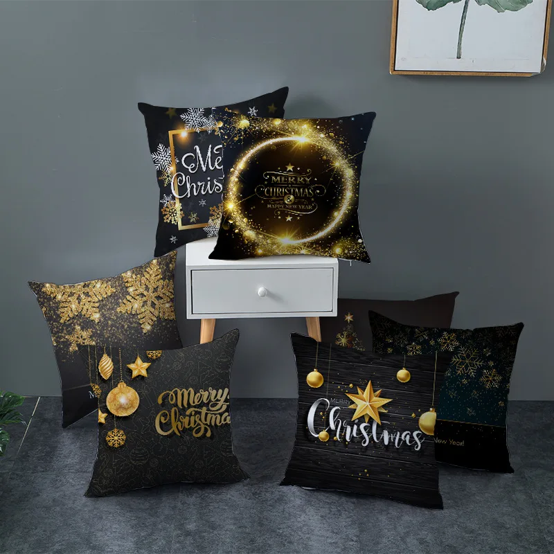 Home Christmas Decoration Pillow Case Christmas Moose Snow Black