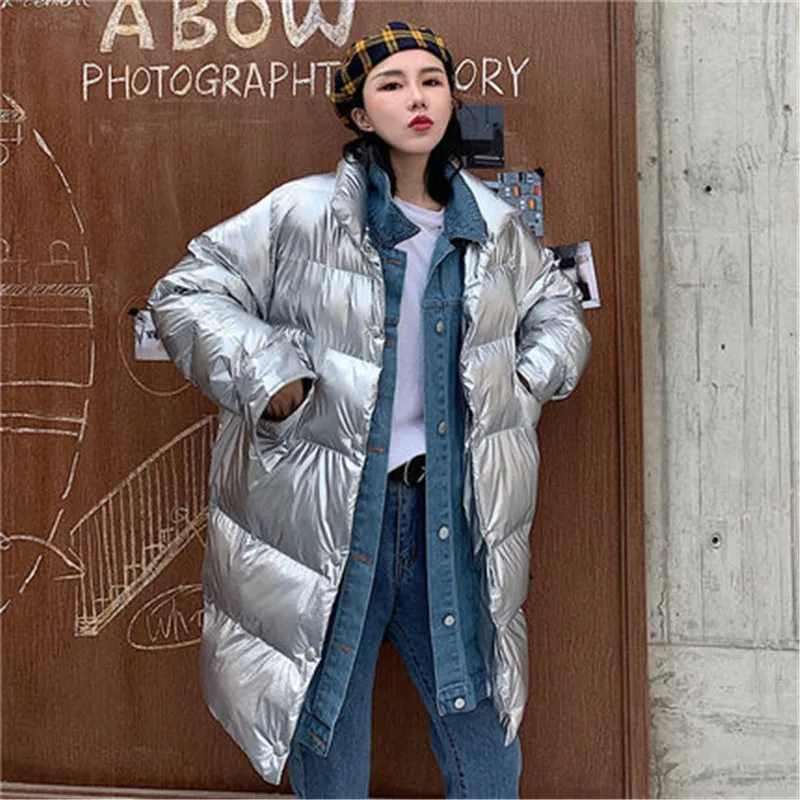 Cotton quilted female new winter jacket in the long section of cotton clothing loose thick bread towel