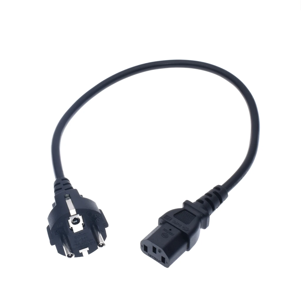CEE7/7 европейских прямых силовой провод Schuko to IEC C13 Мощность шнуры, 10A, 250 V, H05VV-F 0,75 мм кабель, короткий силовой провод Schuko to C13 Мощность шнур, 50 см