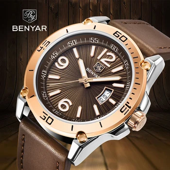 

BENYAR fashion simple quartz mens watches genuine leather band military watch men japan 2115 movement wristwatch reloj hombre