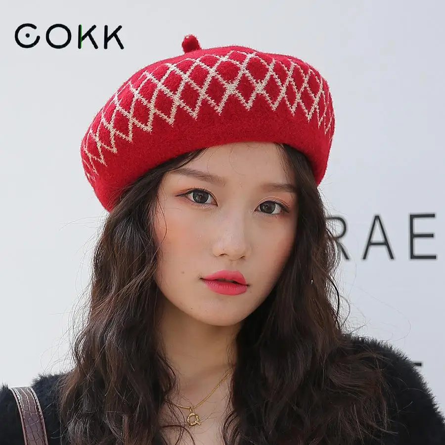 

COKK Women's Beret Painter Cap Korean Retro Winter Fashion Beret Hats For Women Vintage Bonnet British Hat Female 2019 New