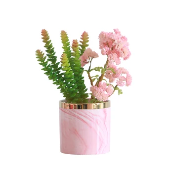 

Nordic Ceramic Iron Art Vase Marble Pattern Rose Gold Silver Tabletop Green Plant Flower Pot Home Office Vases Decorative