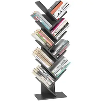 

MDF Bookshelf Rack Standing Book Storage Organizer Wooden Tree Book Shelf Living Room Furniture for Books Movies Video Games CDs