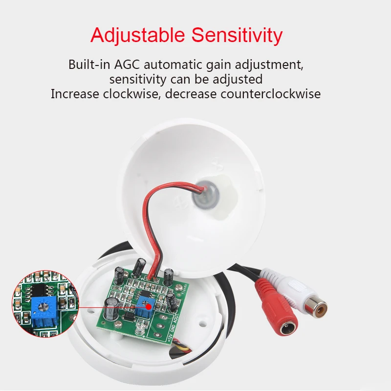OwlCat Audio Monitoring MIC Sound Pickup Microphone Audio Pickup Half Ball Sound Monitor for CCTV Surveillance Security Camera