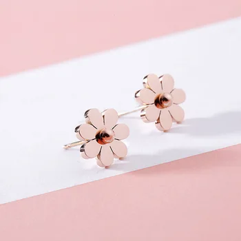 

Fashion Korean Style Stainless steel Rosegold Jewelry Delicate Flower Design Stud Women Anti-allergic Ear Piercing Earing