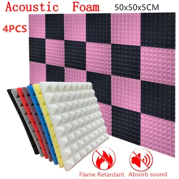 

4Pcs 500x500x50mm Tile Wedge Sound Absorption Treatment Panel Protective Sponge Flame Retardant Studio Acoustic Soundproof Foam