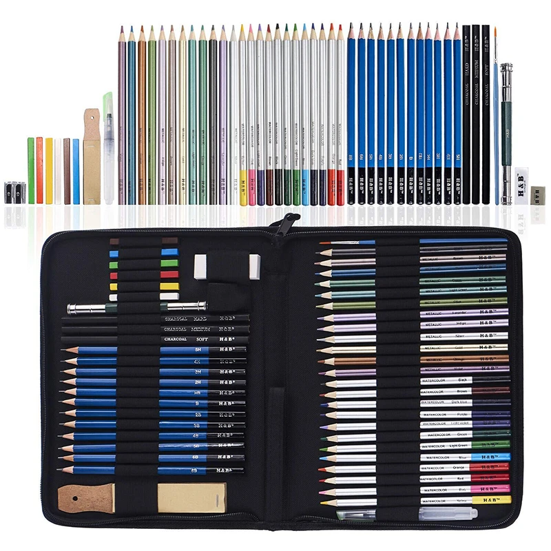 Premium 51 Piece Drawing Pencils, Colouring Pencils and Sketch Pencils Set with Drawing Tool in Pop Up Zipper Case - Ideal Gift jewelry tool zipper storage bags waterproof oxford cloth tool bag hardware toolkits for storing jewelry making tools