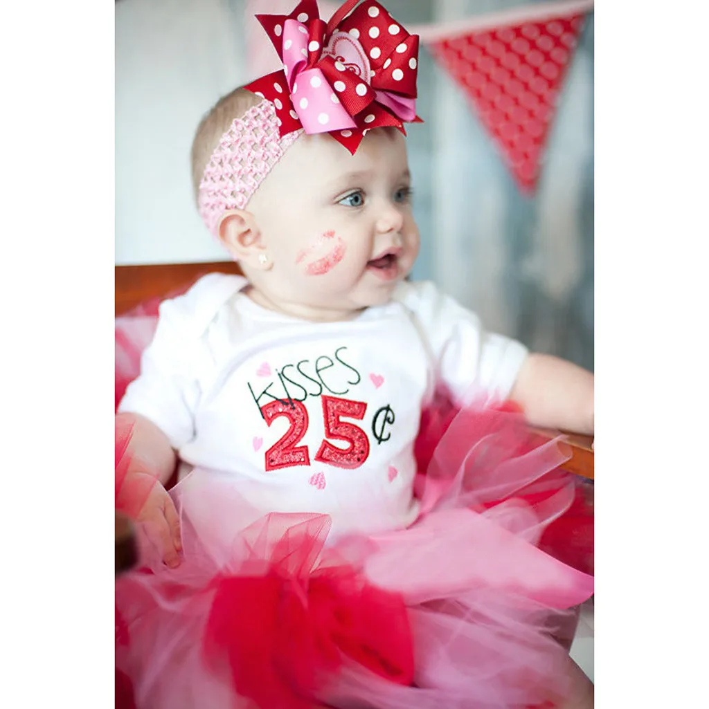 Модная одежда для новорожденных; Одежда для маленьких девочек; хлопковый комбинезон с длинными рукавами и надписью на День Святого Валентина; юбка-пачка; повязка на голову