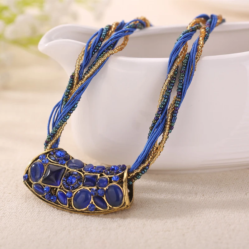 F& U ретро ожерелье в богемном стиле многослойная цепочка с бусинами Кристалл Зерно отрасли красочные смолы палочка форма кулон ожерелье - Окраска металла: blue