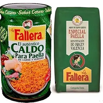

1 kg de riz spécial Paella La Fallera + 600 ml de bouillon de viande et légumes