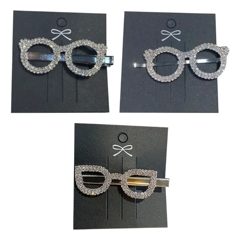 

Women Cute Hollow Glasses Shape Bobby Pins Glitter Rhinestone Duckbill Hair Clip