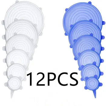 

6/12pcs Silicone Stretch Lids Universal Lid Silicone Bowl Pot Lid Silicone Cover Pan Cooking Food Fresh Cover Microwave Cover