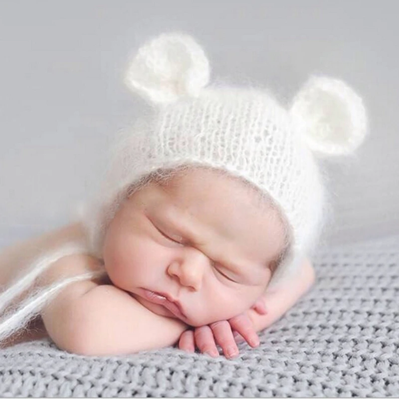 Knot-Cap Photography-Accessories Baby-Hat Fotografia Mohair Newborn Infant Bear Soft