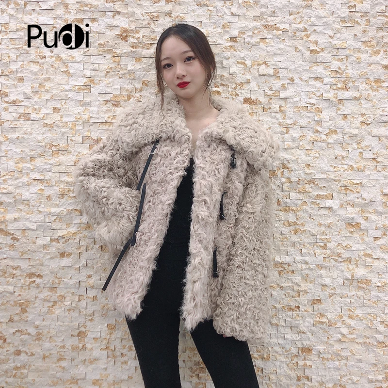 Pudi TX206605 женские зимние теплые трикотажные натуральном овечьем меху куртка, пальто леди возраст снижение из настоящего меха и свободная куртка Верхняя одежда для детей