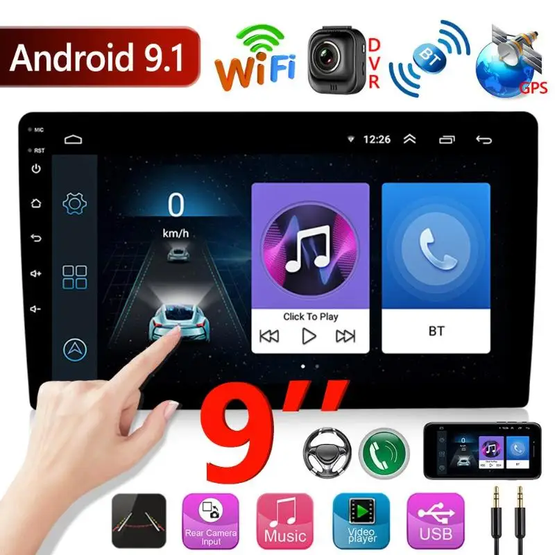2 Din Autoradio Autoradio Android 9.1 9 inch Touchscreen Auto Stereo GPS Navigation FM Radio WiFi B